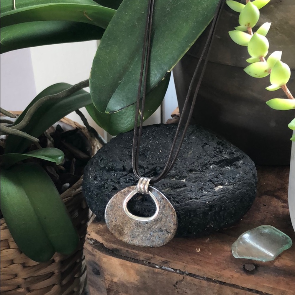 Silpada Leather Necklace w/Bronzite Pendant